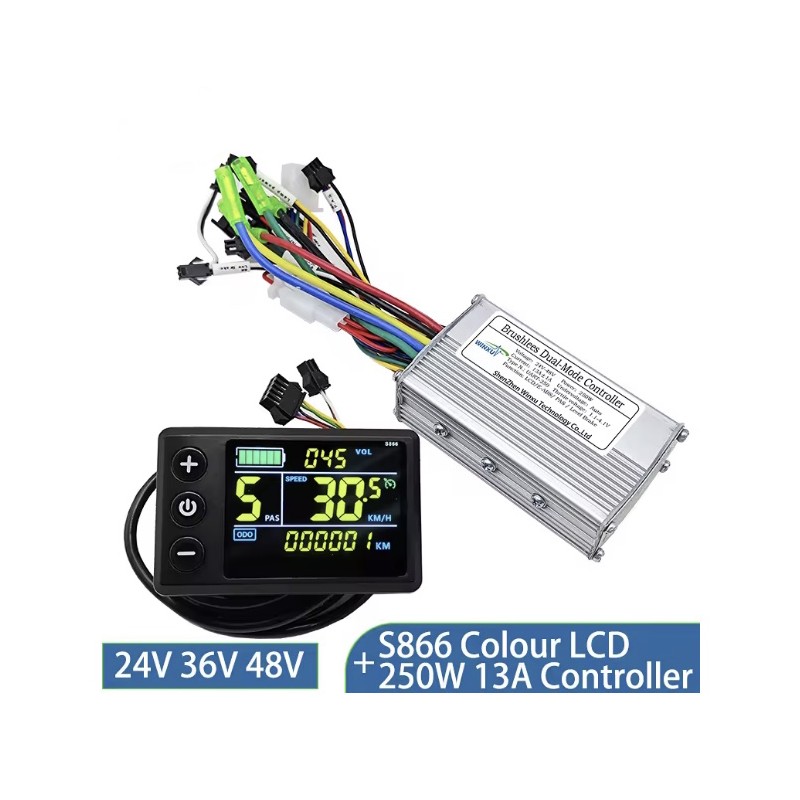 S866-ohjain- ja näyttösarja sähköpyörään - 24v, 36v, 48v - 250w, 350w 500w 13a, 15a, 22a  - 1 Luotettava harjaton ohjain: vain h