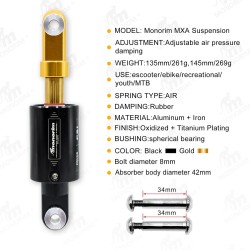 Vazdushen amortisyor Monorim MXA za elektricheski trotinetki i velosipedi MTB  - 10 
MODEL: Monorim MXA okachvane
REGULIRANE: Re