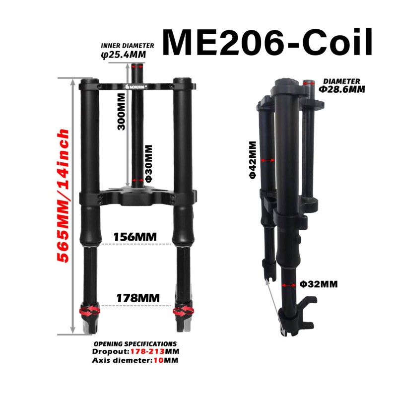 Przednie zawieszenie Monorim ME206 Dual Air version 565mm x 206mm  - 1 Kompatybilnosc: upgrade przedniego zawieszenia Monorim ME