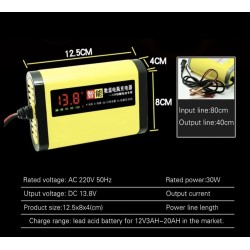 Cargador de batería 12V 2A para baterías de plomo ácido 7Ah 12Ah 14Ah 20Ah  - 5 Características principales

Pantalla digital LC