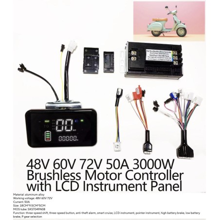 Sinusboelge brushless motorcontroller kit 48V 84V 50A 3000W med gasgreb og display  - 13 Produktliste

50A controller + 1 gashån