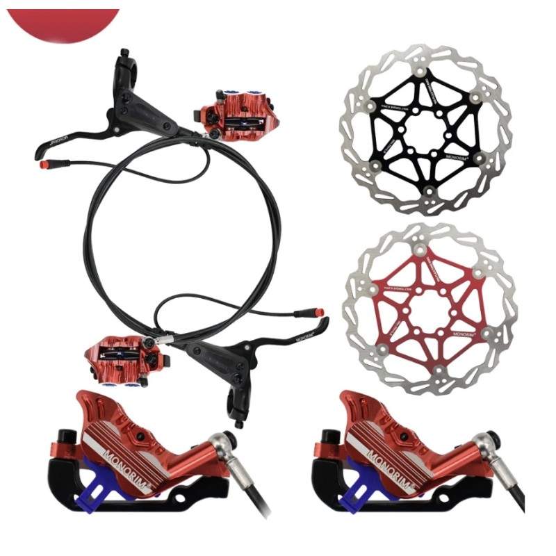 Complete Monorim EB01 4-piston hydraulic brake kit - levers, calipers, cable and brake disc Monorim - 1 Complete Monorim EB01 4-